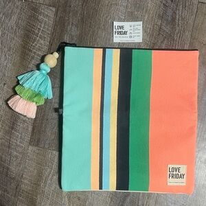 NWT Love Friday Canvas Striped PortSea Insulated Cooler Clutch W/ Fringe Tassel